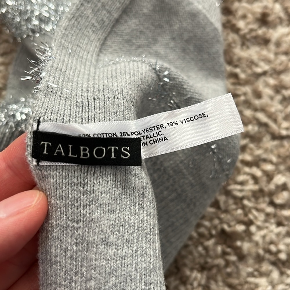 Talbots Gray Silver Tinsel Stripe Warm Winter Scarf w/ Ribbing - Picture 5 of 7